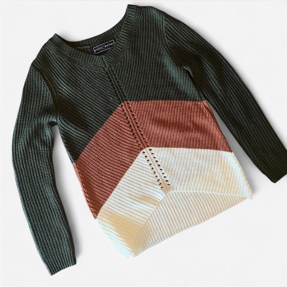 Chic Knitted Sweater - Green, Burnt orange, Cream